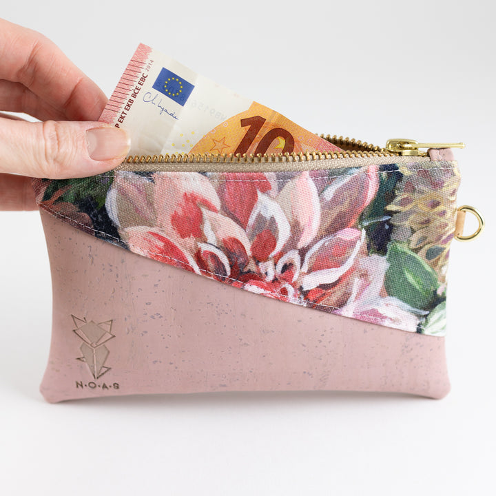 Mini-Geldbörse Spring Blossom Kork Rosa mit Kartenfächern