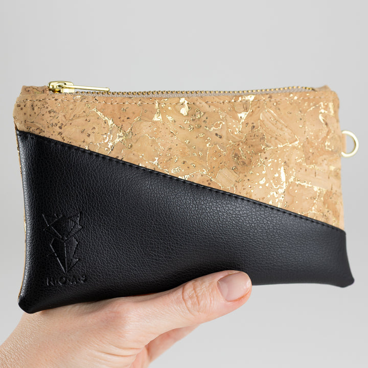 Mini-Geldbörse Kork Natur Gold mit Kartenfächern