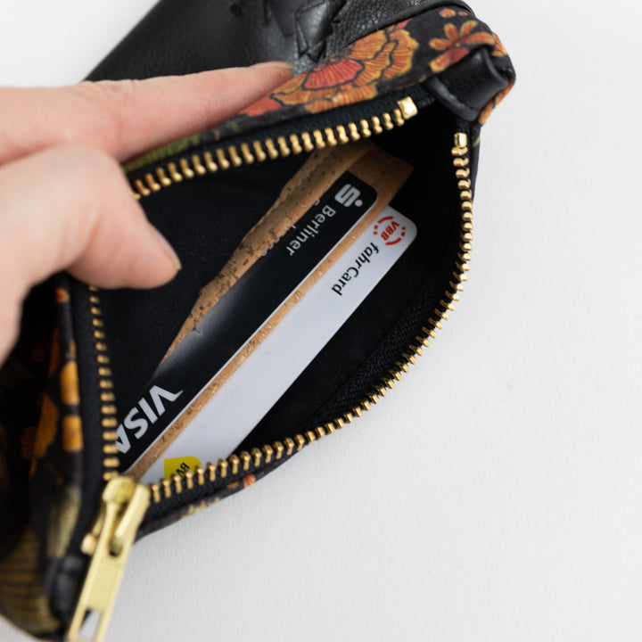 Mini-Geldbörse Kork Flower mit Kartenfächern