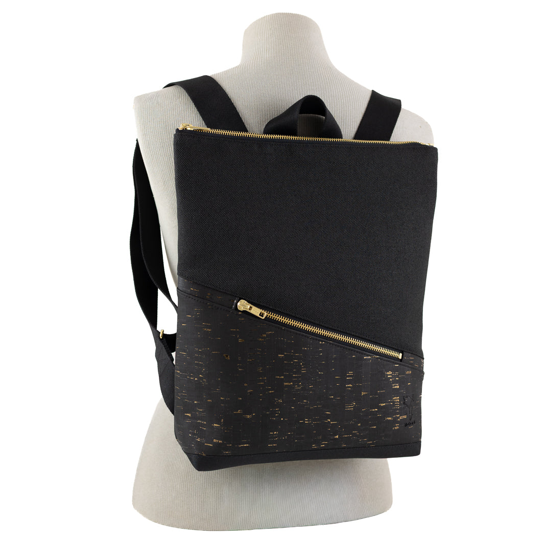 NOAS Mini-Rucksack Kork Schwarz Gold Canvas Schwarz – mit Geheimfach
