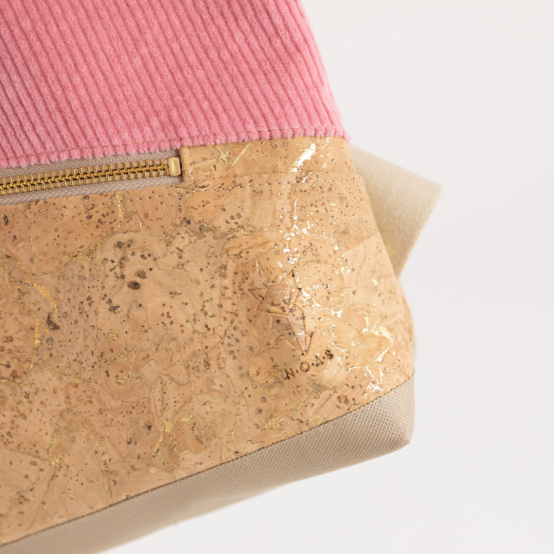 Mini-Rucksack Kork Natur Gold Cord Bubblegum mit Geheimfach