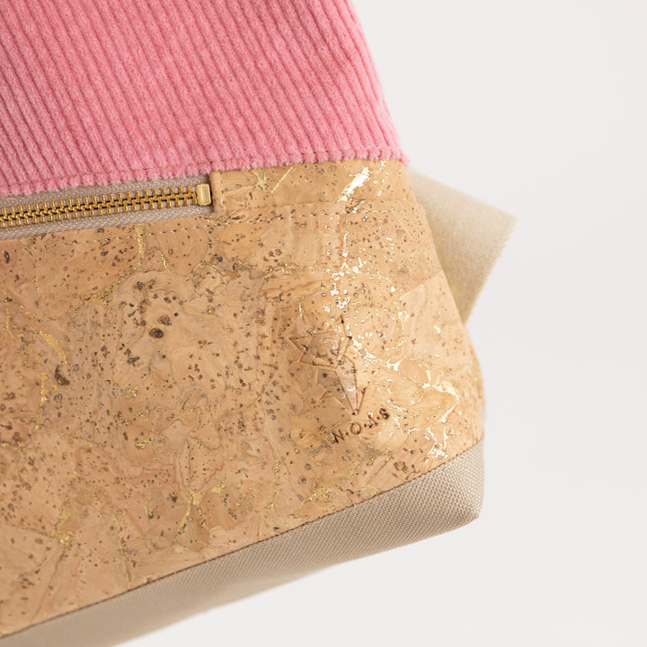 Mini-Rucksack Kork Natur Gold Cord Bubblegum mit Geheimfach
