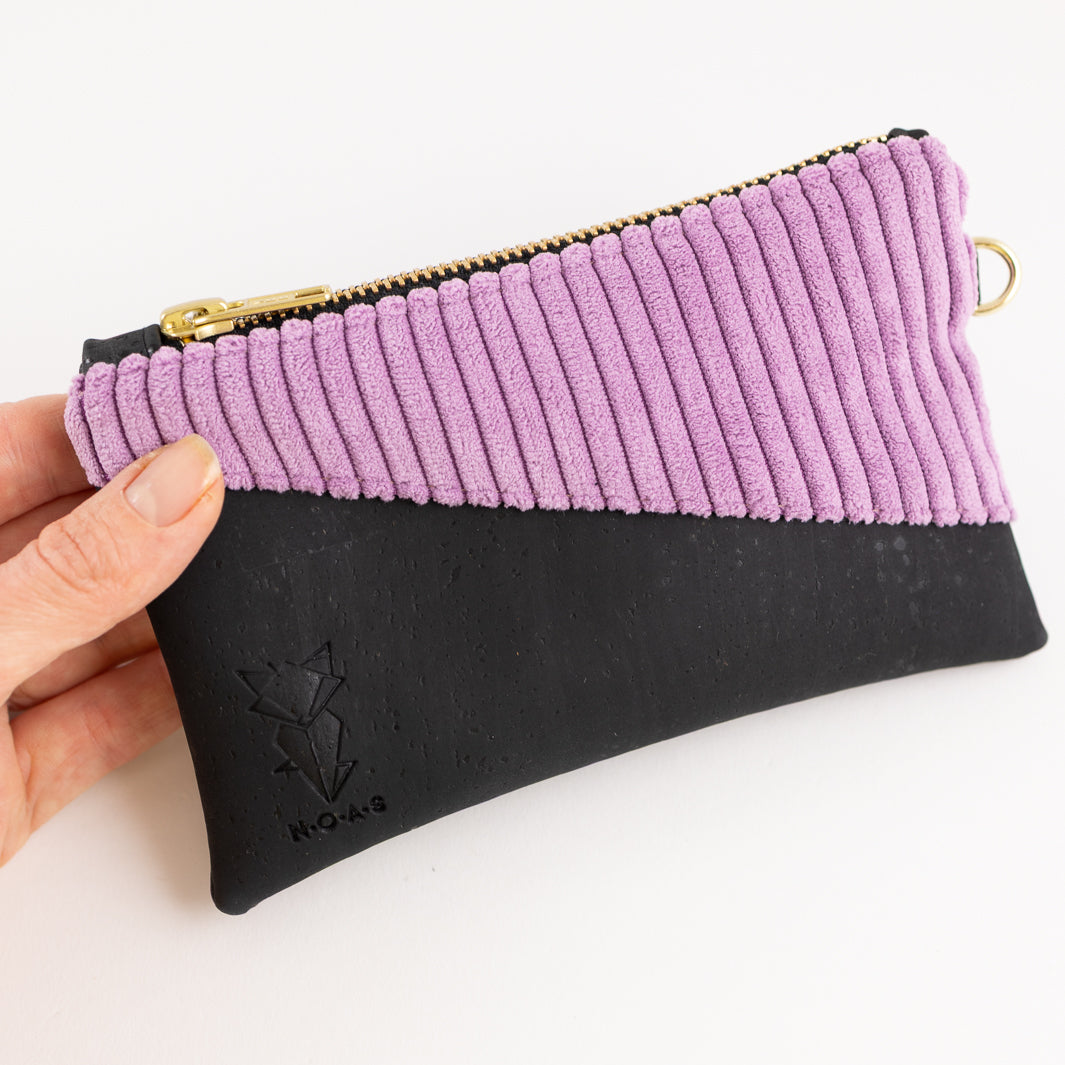 Mini-Geldbörse mit Kartenfächern Kork Schwarz CORD Lilac