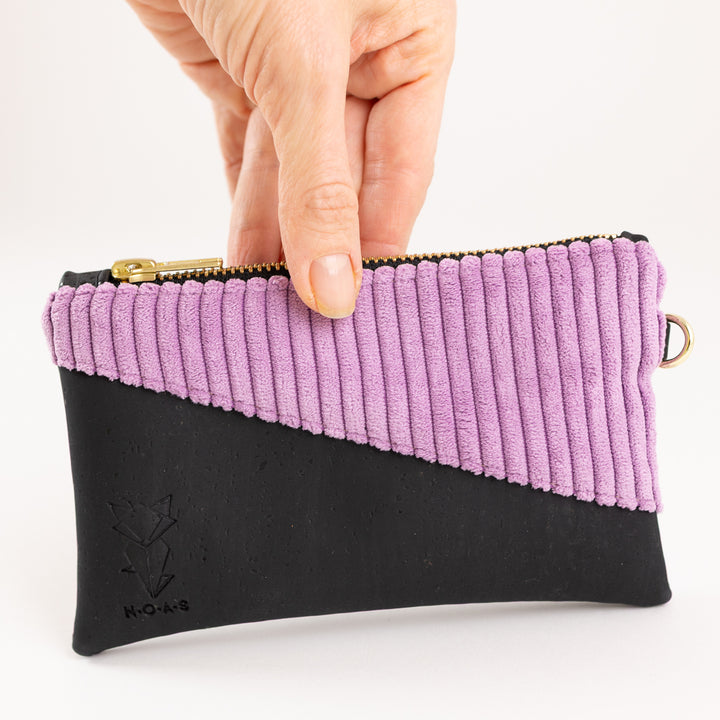 Mini-Geldbörse mit Kartenfächern Kork Schwarz CORD Lilac