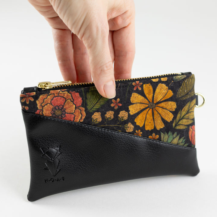 Mini-Geldbörse Kork Flower mit Kartenfächern