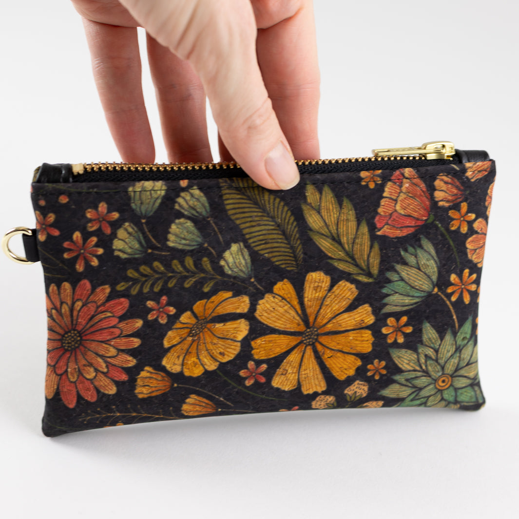 Mini-Geldbörse Kork Flower mit Kartenfächern