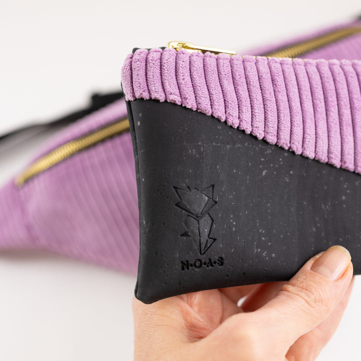 Mini-Geldbörse mit Kartenfächern Kork Schwarz CORD Lilac