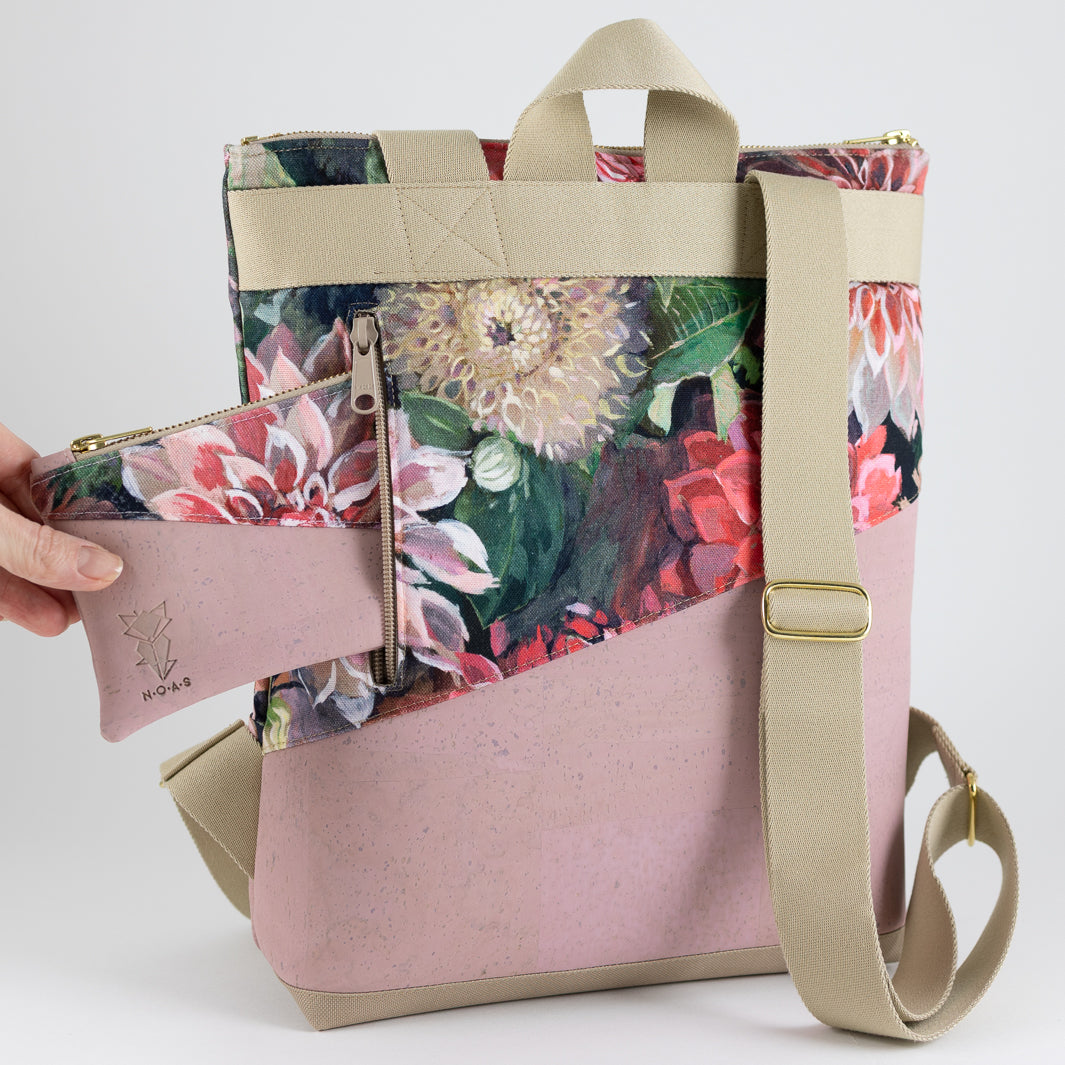 Mini-Rucksack Spring Blossom Kork Rosa mit Geheimfach