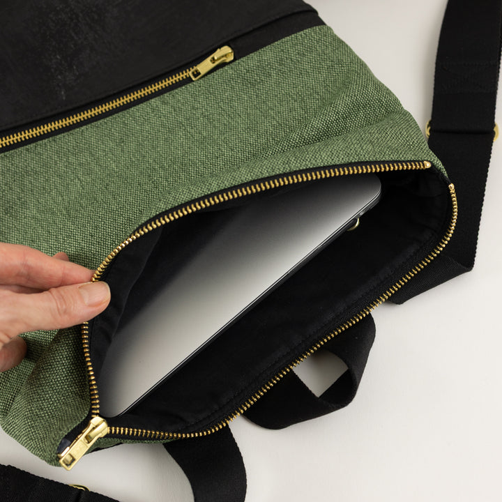 NOAS Mini Backpack Cork Black Canvas Forest Green – with secret compartment