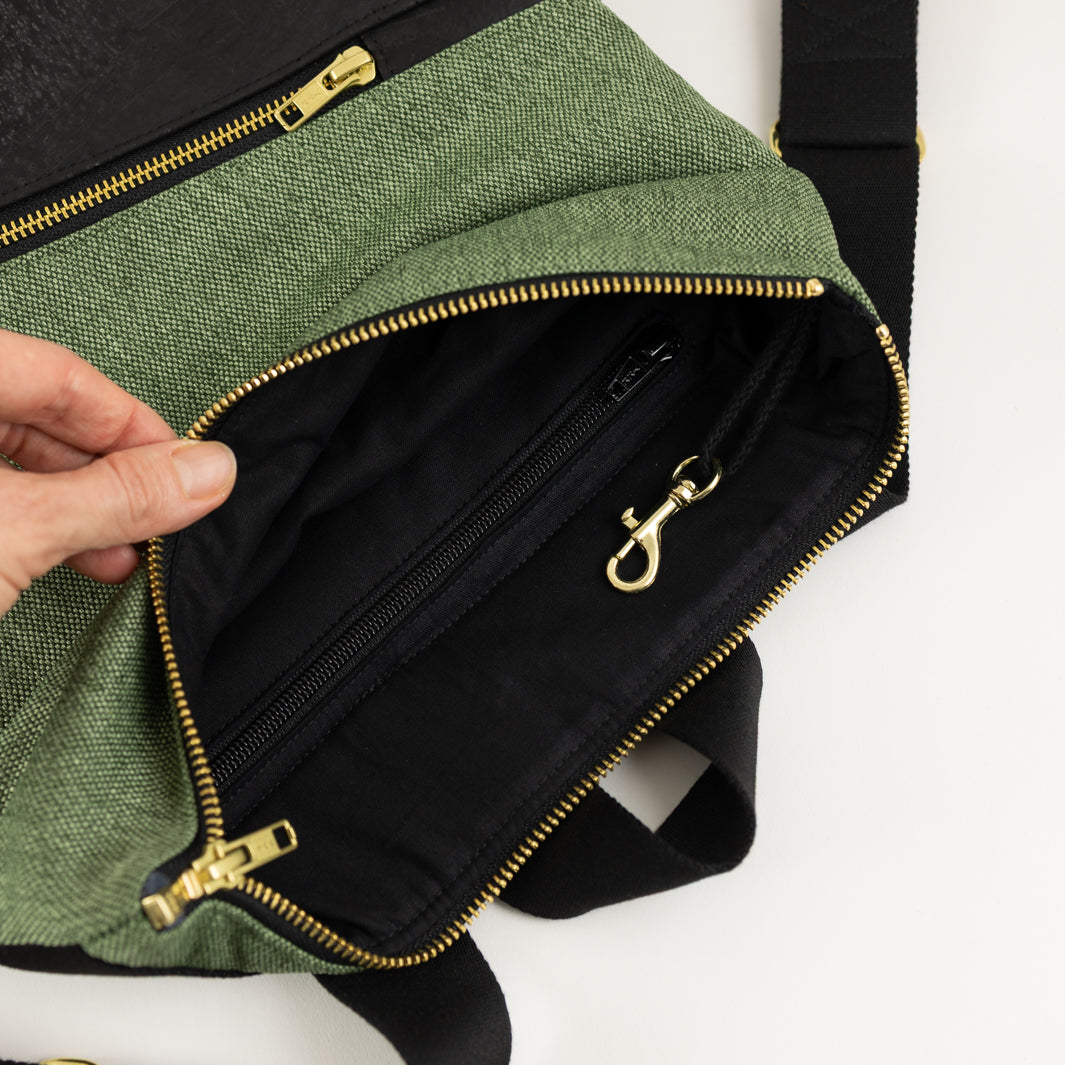 NOAS Mini Backpack Cork Black Canvas Forest Green – with secret compartment