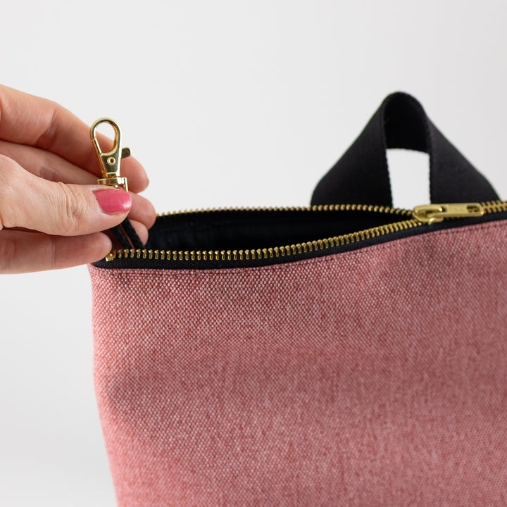 Mini-Rucksack  Kork Schwarz Canvas Altrosa mit Geheimfach