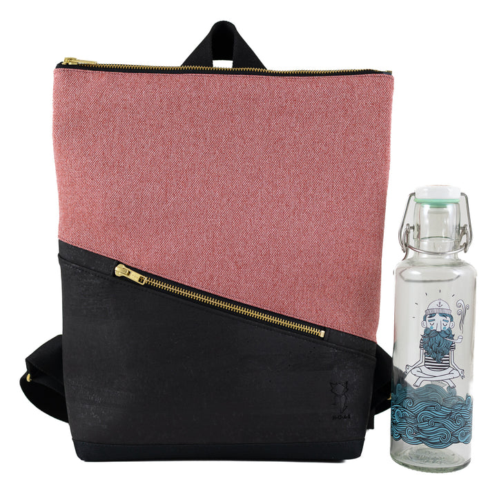 Mini-Rucksack  Kork Schwarz Canvas Altrosa mit Geheimfach