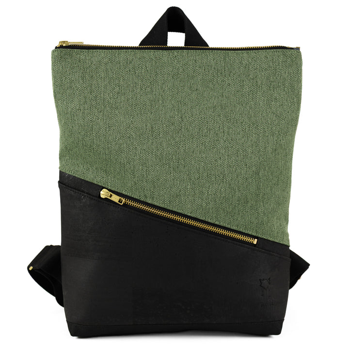 NOAS Mini Backpack Cork Black Canvas Forest Green – with secret compartment
