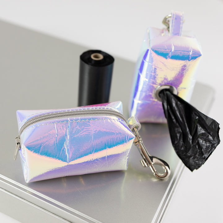 Mini-Tasche für Hundekotbeutel – Holo Rainbow Silber