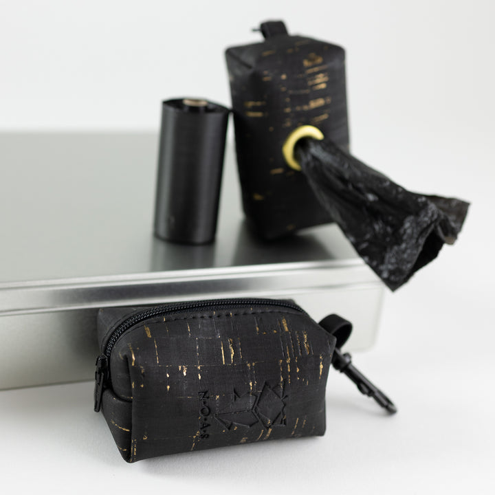 Mini-Tasche für Hundekotbeutel – Kork Schwarz Gold