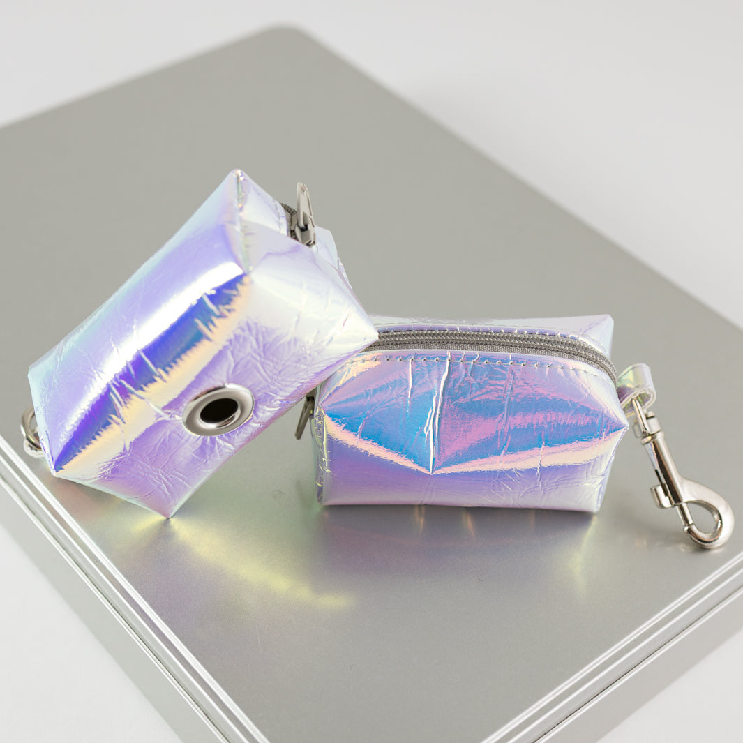 Mini-Tasche für Hundekotbeutel – Holo Rainbow Silber