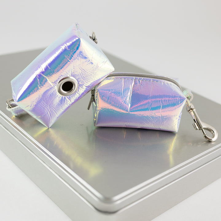Mini-Tasche für Hundekotbeutel – Holo Rainbow Silber
