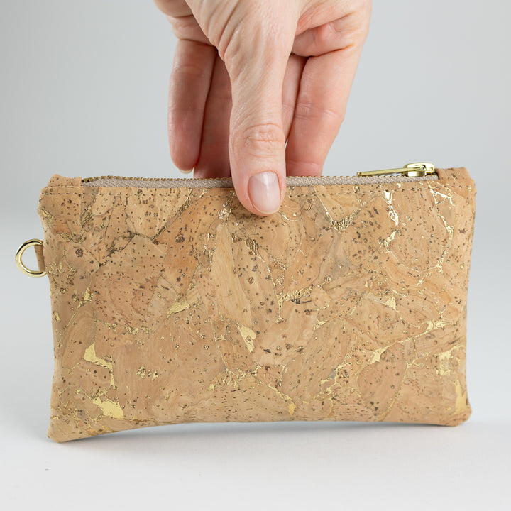 Mini-Geldbörse Kork Natur Gold mit Kartenfächern