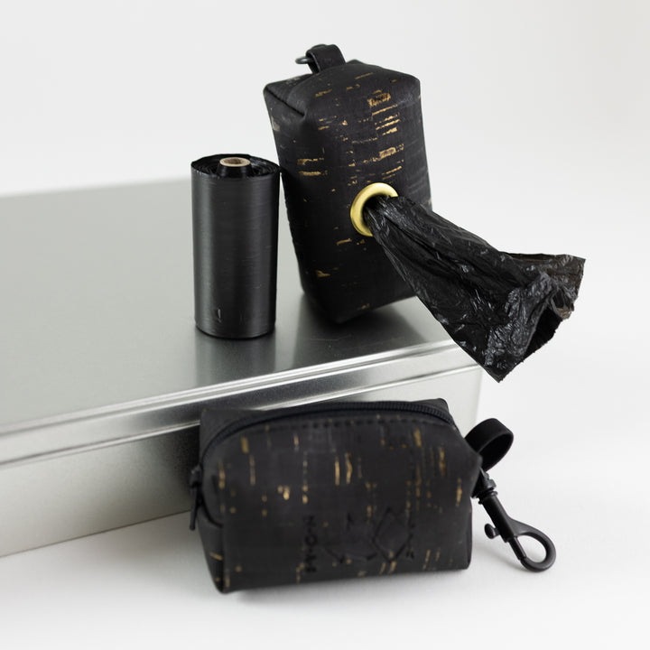 Mini-Tasche für Hundekotbeutel – Kork Schwarz Gold