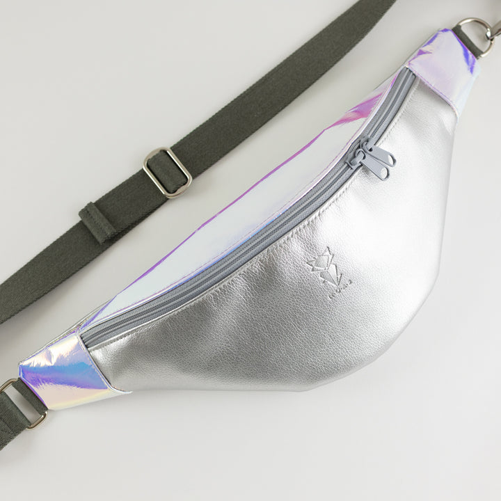 Festival Bauchtasche Holo Rainbow Silber Size L