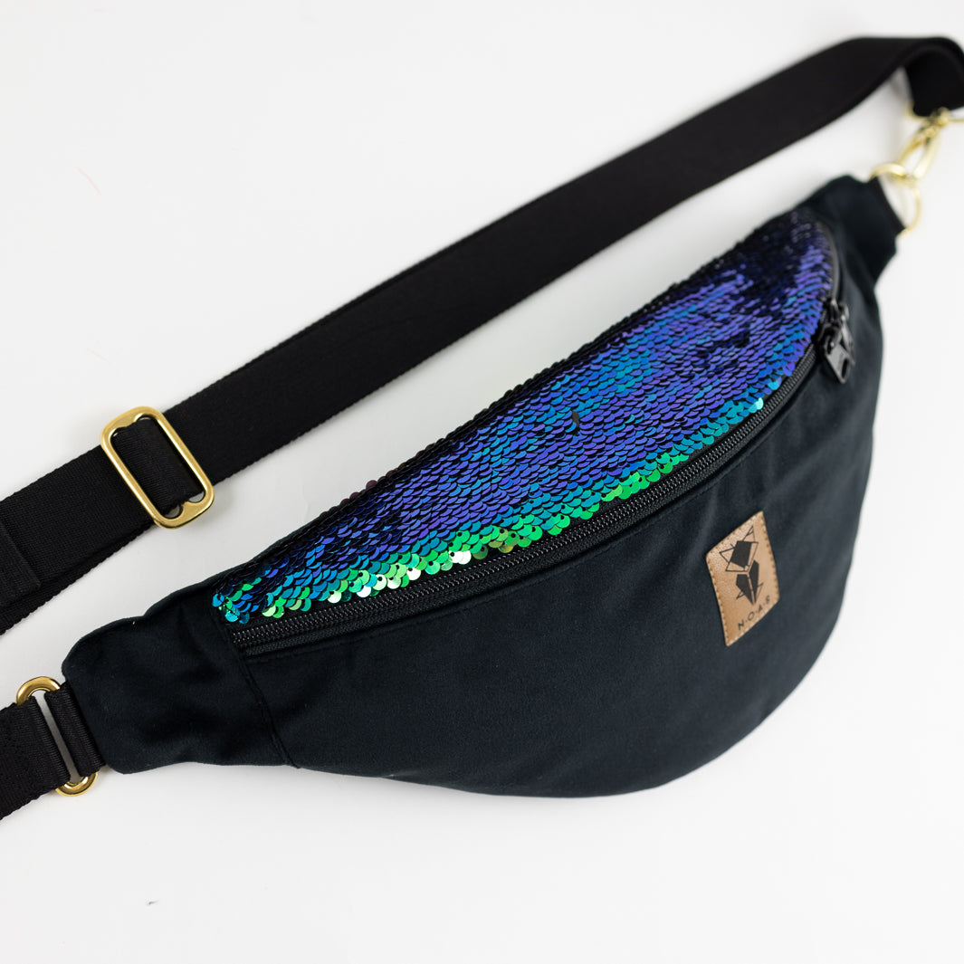 Bauchtasche Pailletten Samt Schwarz Size L