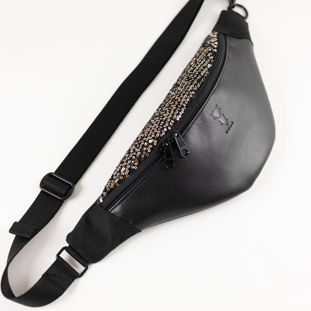 Bauchtasche Silvester Pailetten Silber Gold Schwarz Size L