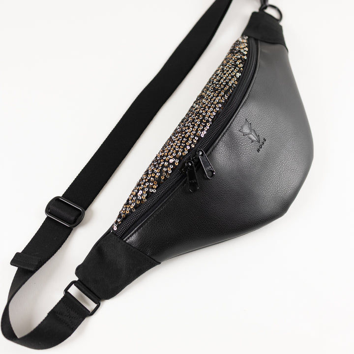 Bauchtasche Silvester Pailetten Silber Gold Schwarz Size L