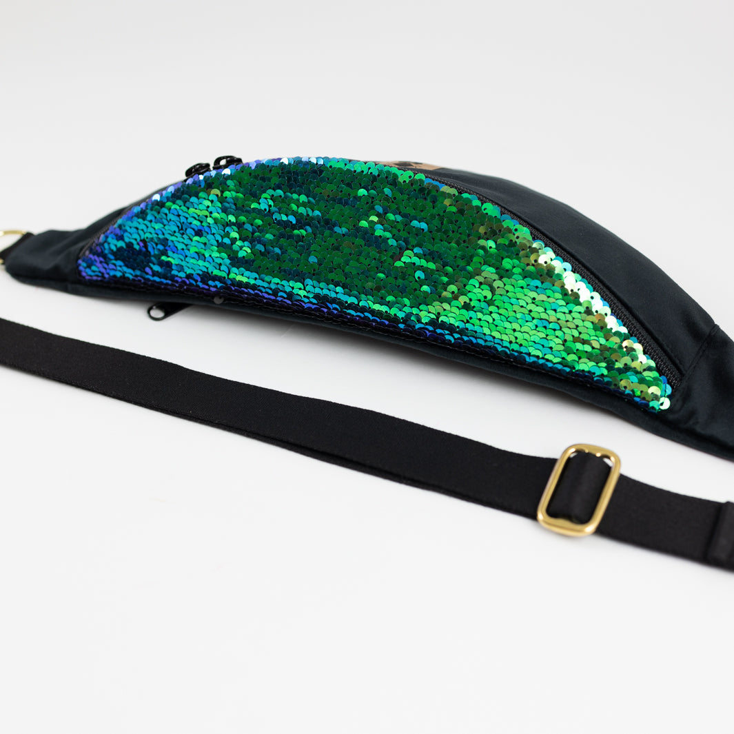 Bauchtasche Pailletten Samt Schwarz Size L