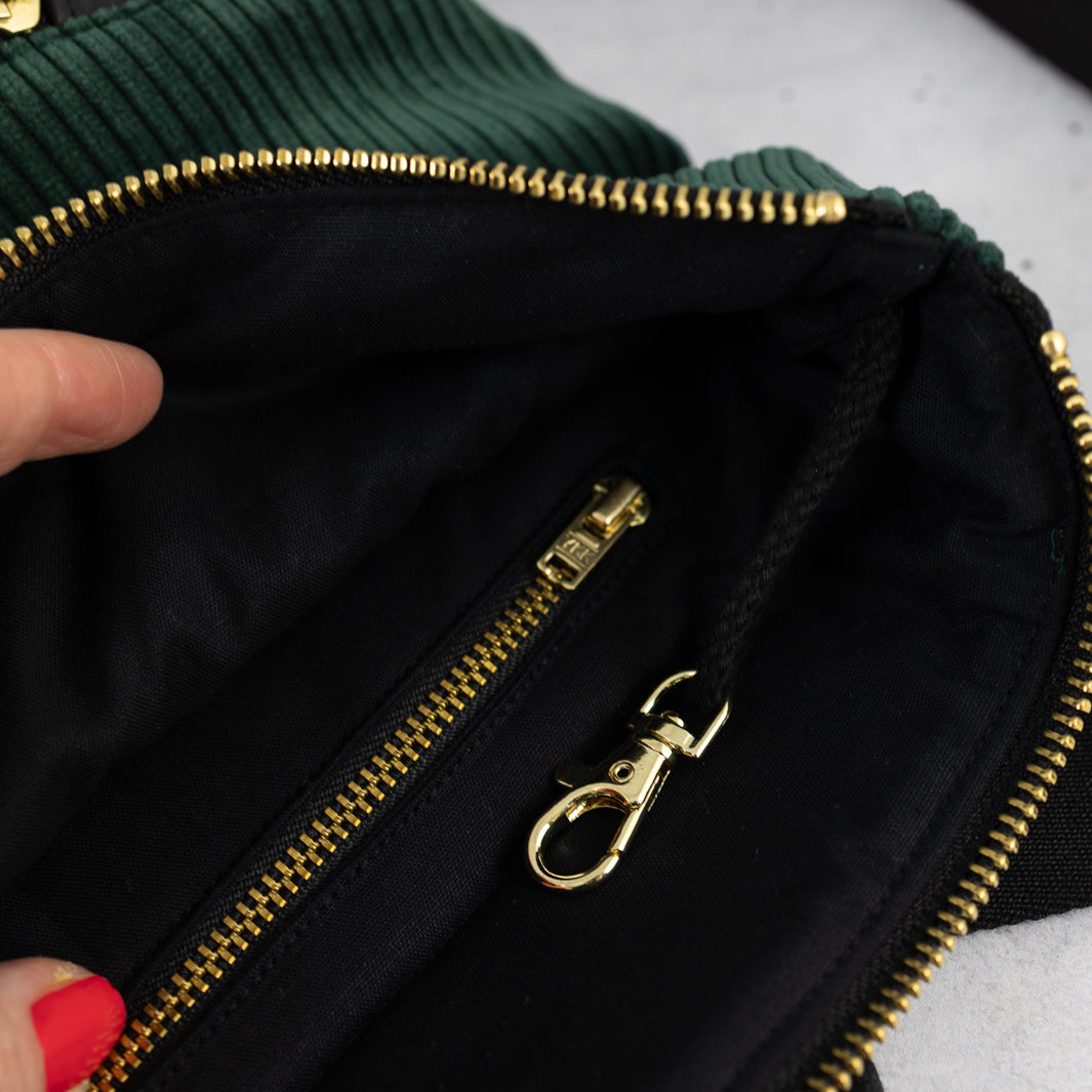 Mini-Rucksack Kork Schwarz Cord Waldgrün mit Geheimfach