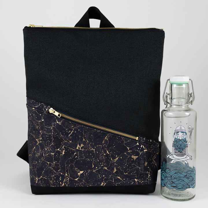 Mini-Rucksack Kork Nachtblau Gold mit Geheimfach