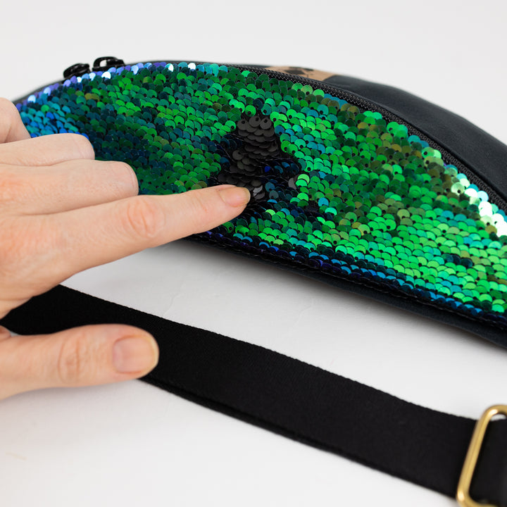 Bauchtasche Pailletten Samt Schwarz Size L