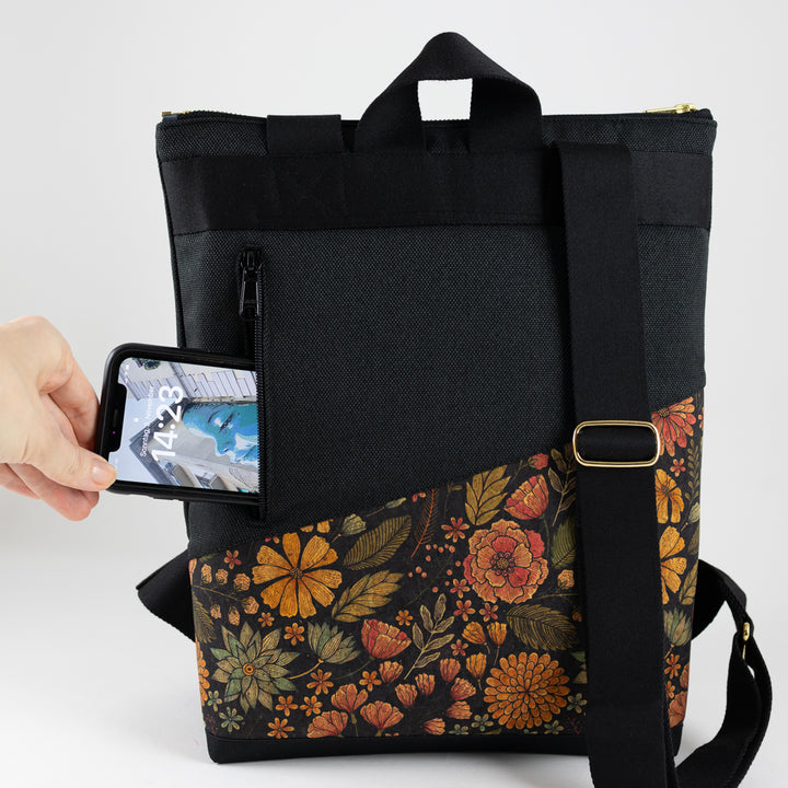 mini backpack with secret compartment cork flower