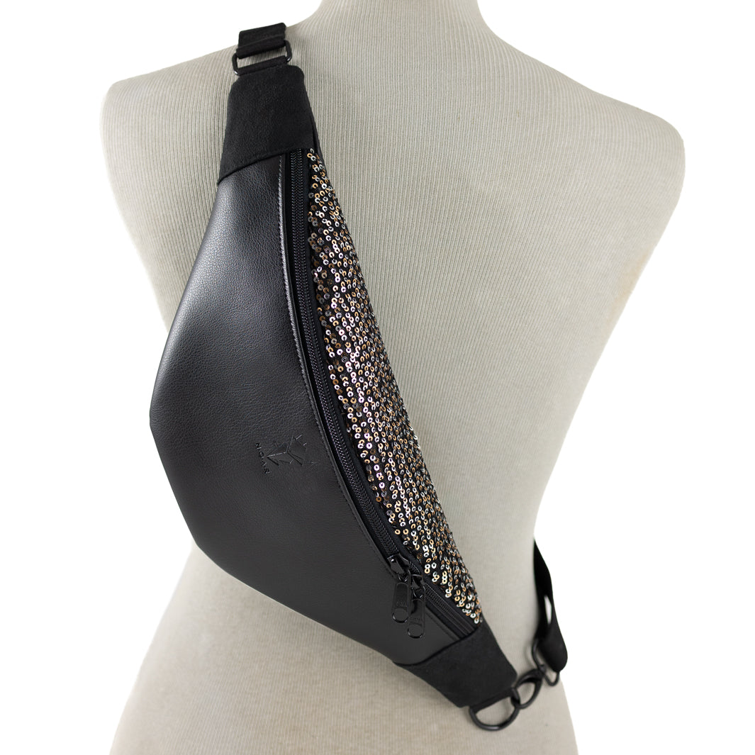 Bauchtasche Silvester Pailetten Silber Gold Schwarz Size L