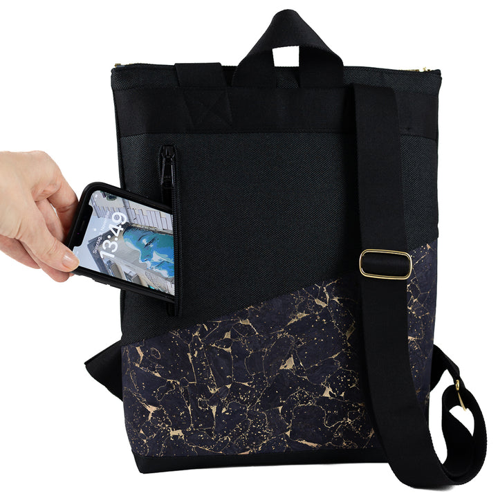 Mini-Rucksack Kork Nachtblau Gold mit Geheimfach