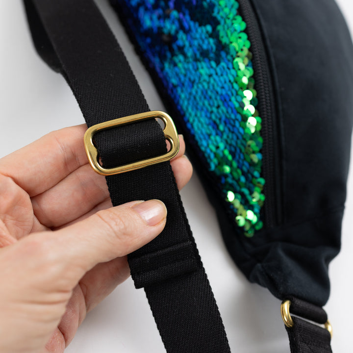 Bauchtasche Pailletten Samt Schwarz Size L