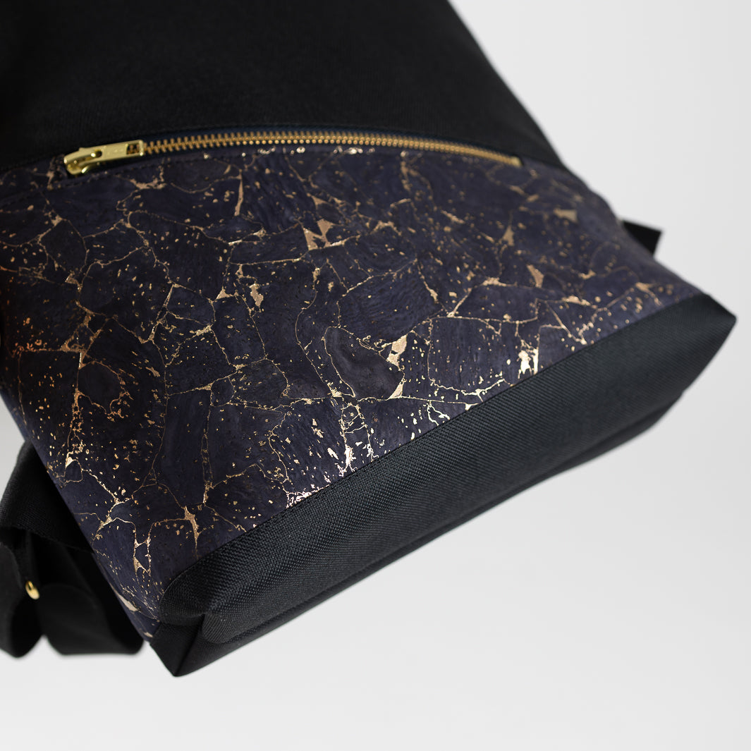 Mini-Rucksack Kork Nachtblau Gold mit Geheimfach