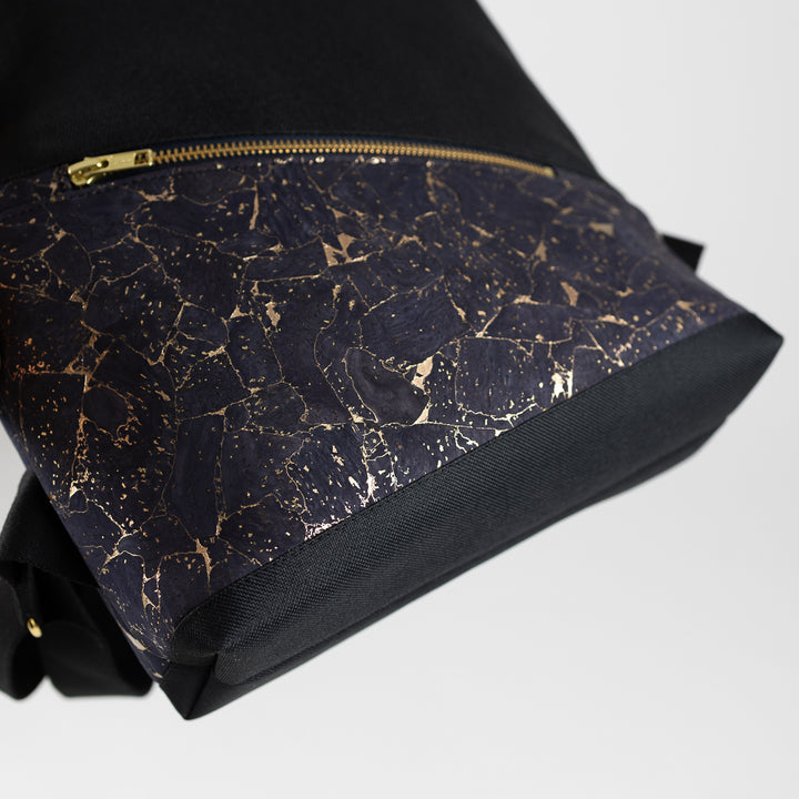 Mini-Rucksack Kork Nachtblau Gold mit Geheimfach