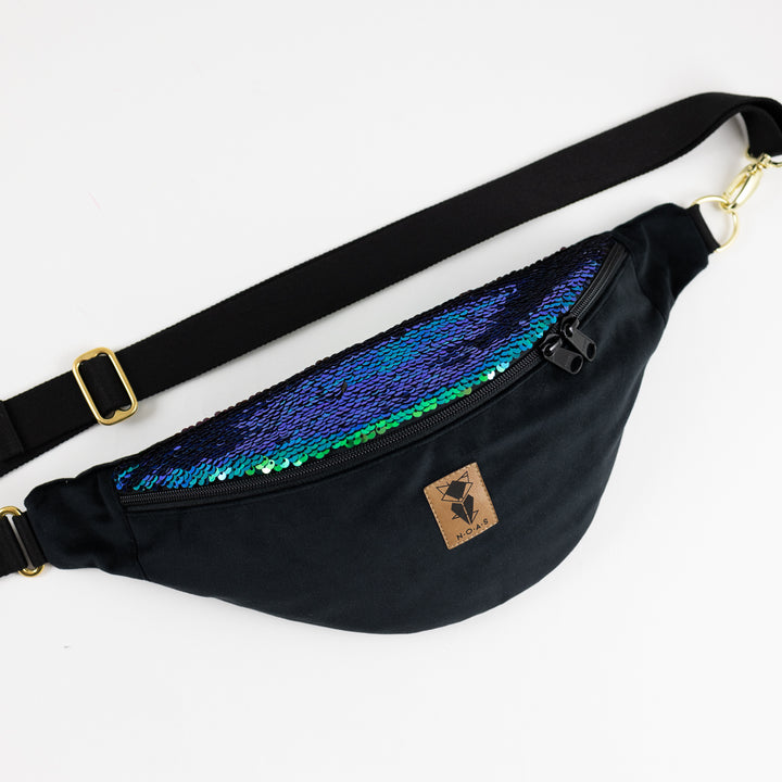 Bauchtasche Pailletten Samt Schwarz Size L