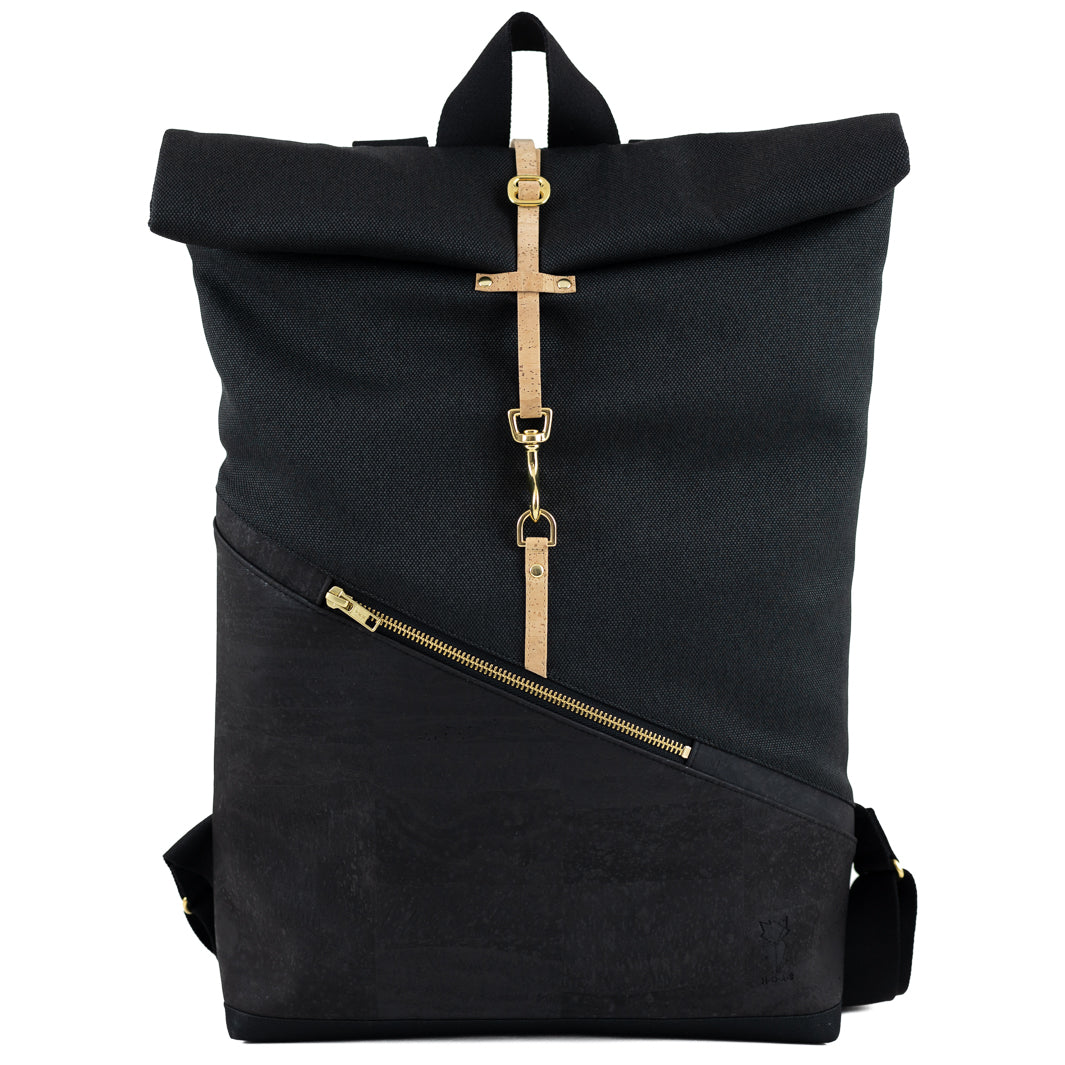 Wähle deine Materialkombination - Großer Rolltop Rucksack Kork & Canvas mit Laptopfach