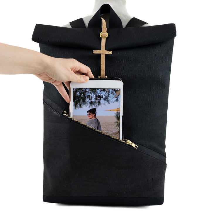 Wähle deine Materialkombination - Großer Rolltop Rucksack Kork & Canvas mit Laptopfach