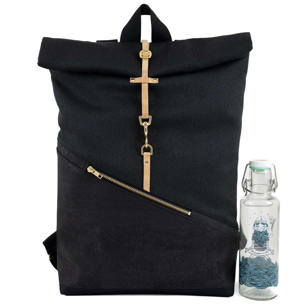 Wähle deine Materialkombination - Großer Rolltop Rucksack Kork & Canvas mit Laptopfach