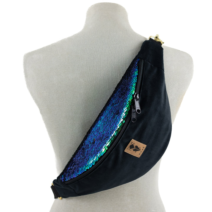 Bauchtasche Pailletten Samt Schwarz Size L