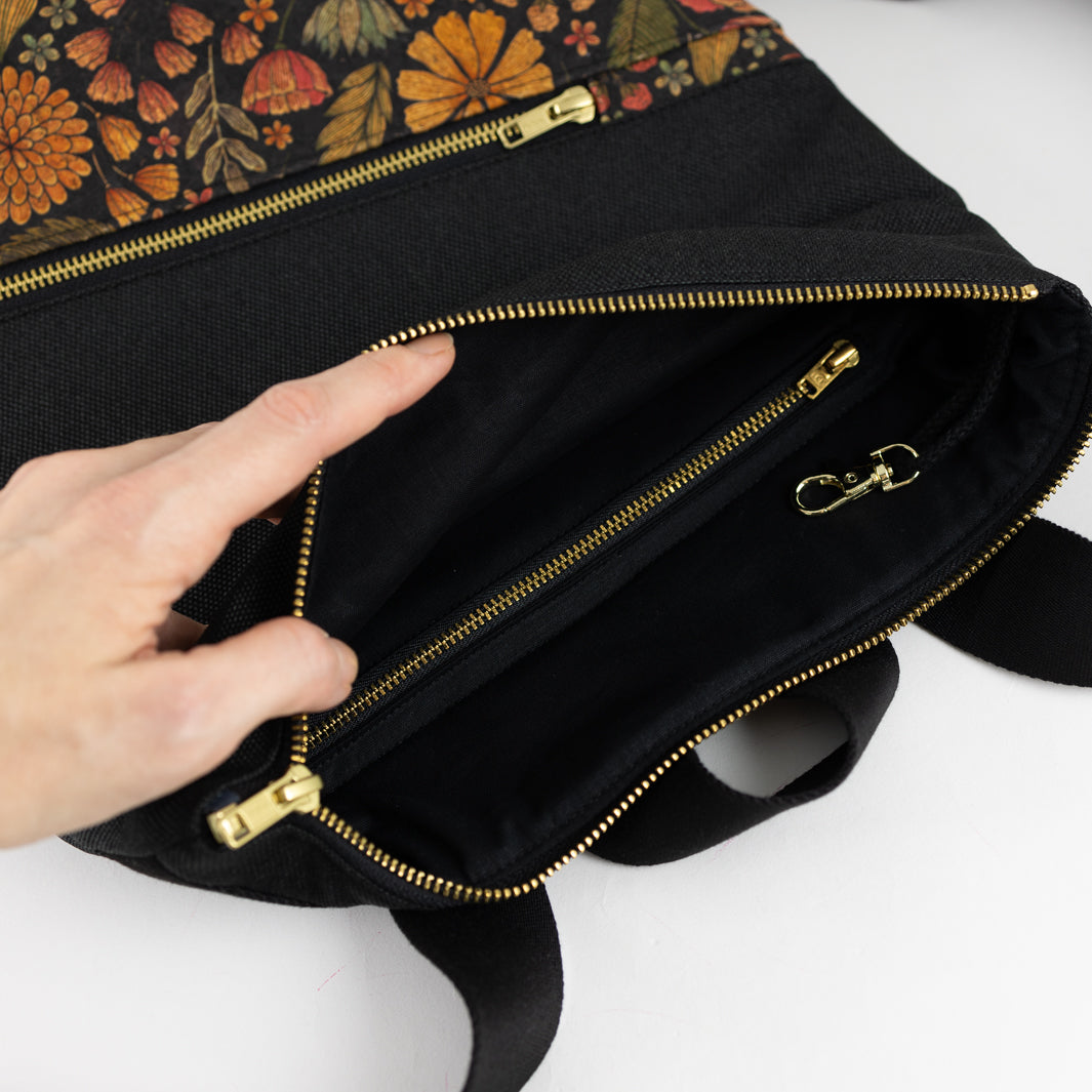 mini backpack with secret compartment cork flower