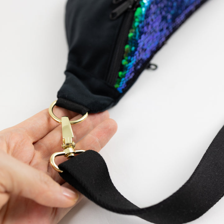 Bauchtasche Pailletten Samt Schwarz Size L