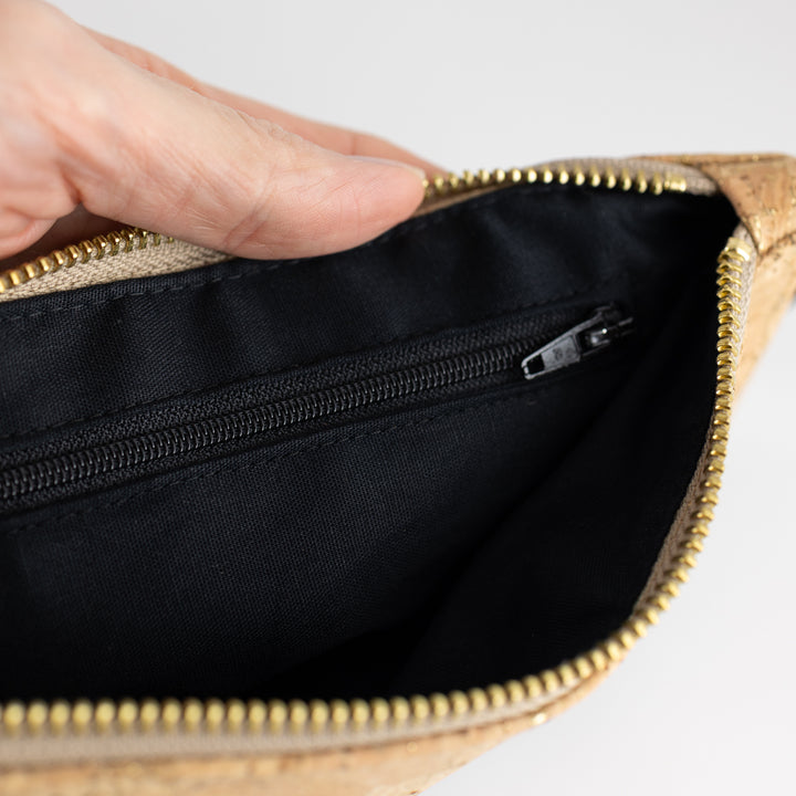 Kleine Handtasche KORK Natur Gold Schwarz mit Reißverschlusstasche