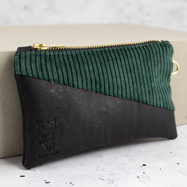 Mini-Geldbörse mit Kartenfächern Kork Schwarz CORD Waldgrün