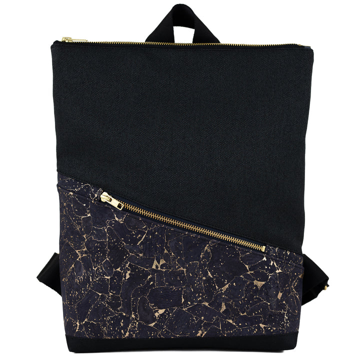 Mini-Rucksack Kork Nachtblau Gold mit Geheimfach