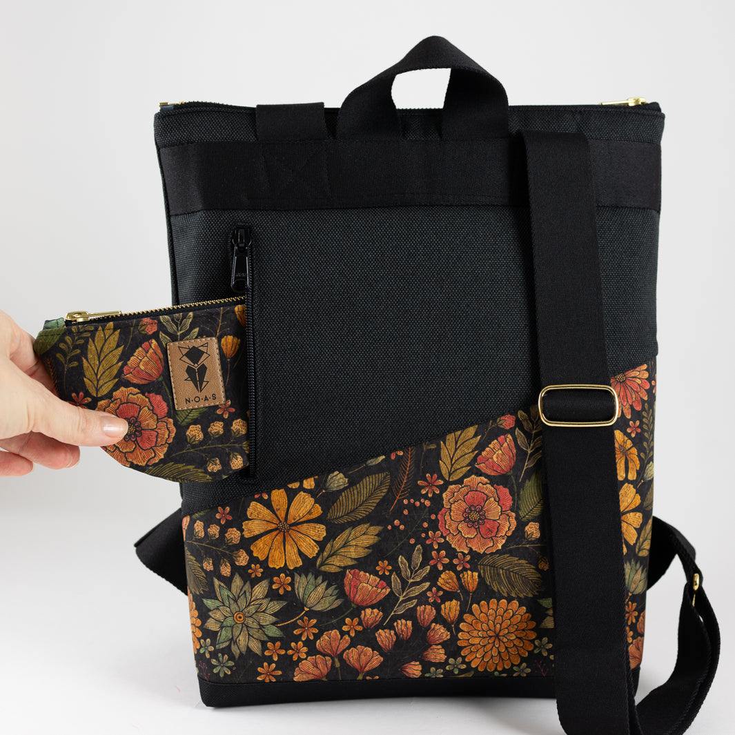 mini backpack with secret compartment cork flower