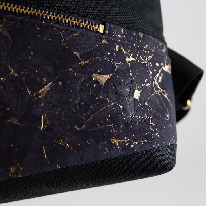 Mini-Rucksack Kork Nachtblau Gold mit Geheimfach