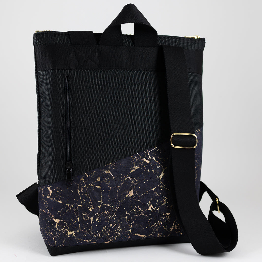 Mini-Rucksack Kork Nachtblau Gold mit Geheimfach